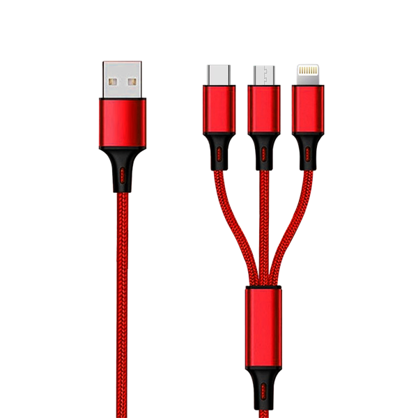 Picture of 3in1 USB Ladekabel rot - Mirco USB & für Apple 8pin & USB Type C