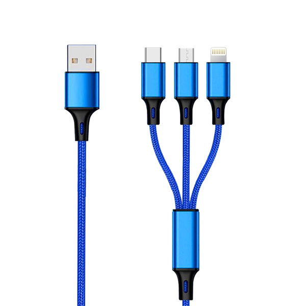 Picture of 3in1 USB Ladekabel blau - Mirco USB & Apple 8pin & USB Type C